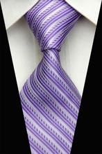 NT0518 Purple Gray White Stripe Classic Smooth Man s Casual Jacquard Woven Silk Polyester Necktie Business