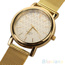 Luxury Women Golden Plated Metal Mesh Band Round Dial Quartz Analog Wrist Watch 2D8J