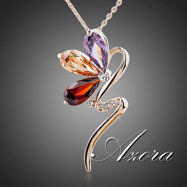 AZORA Magic Snake 18K Rose Gold Plated Stellux Austrian Crystal Jewelry Pendant Necklace TN0089