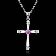 Free shipping  factory direct  925 sterling silver jewelry elegant women amethyst cross necklace