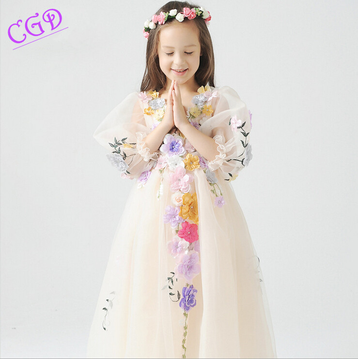 2016 flower font b girl b font dress wedding party new style Flower Fairy v neck