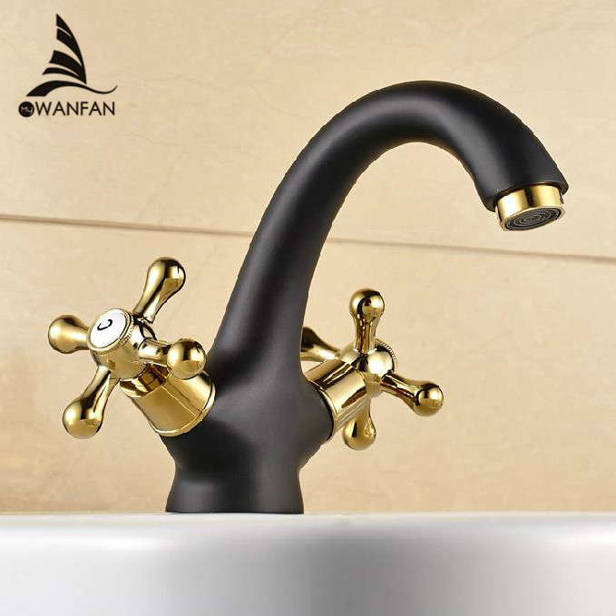 Free Shipping Black antique faucet copper fashion ceramic basin vintage hot and cold basin faucet  HJ-6655H