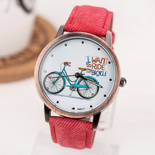 Fashion Bike watch Fabric Strap Casual Watch women dress watch Vintage Cartoon Bicycle Analog Quartz Wristwatch
