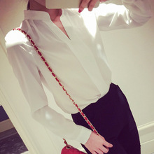 Blusas Femininas New 2016 Summer Fashion Women Solid Color V Neck Chiffon Blouses Loose Long Sleeve Shirts Casual Tops