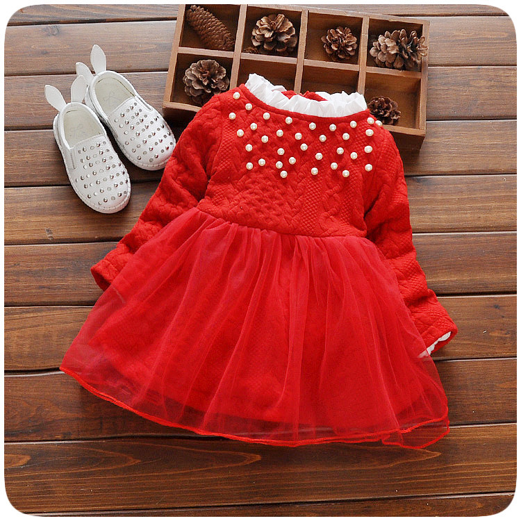 Wholesale Baby Princess Dress Baby Girl Christmas Dresses Long Sleeve Autumn Winter Beading Kids Clothes Party Children Dress For Girls