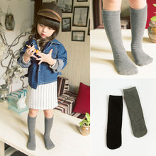 New Free Shipping 0-6 Years Solid Black And Gray Long Kids Knee High Socks For Girls Solid Cotton Children Boys Socks Winter