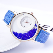 Moving Beads Crystal Quartz watch 2015 New Fashion Luxury Casual Watch Women Dress Watch PU Leather ladies Wristwatch clock hour