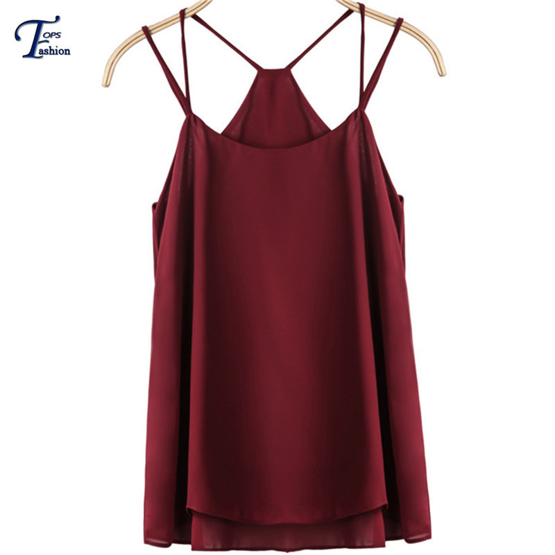 2014 Summer Women Casual Clothing Tops Street Fashion Women Red Spaghetti Strap Loose Chiffon Vest Camis Free Shipping