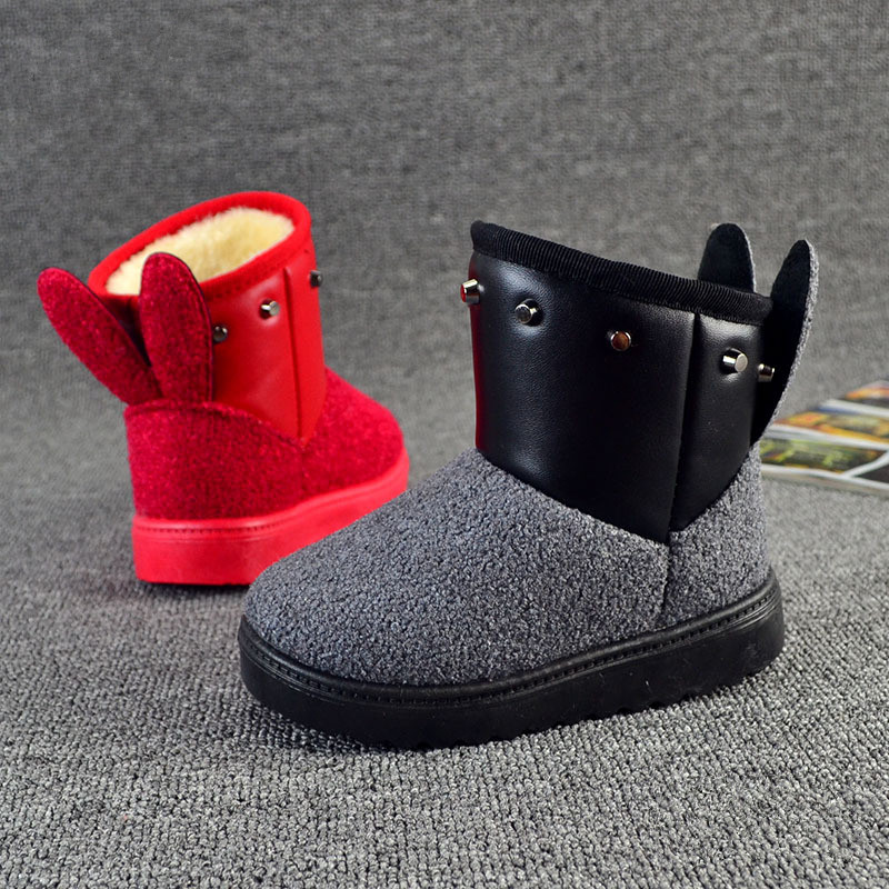 Kids shoes 2015 fashion brand high quality rabbit ears chaussure enfant pu leather stitching classical cotton boots hm232  