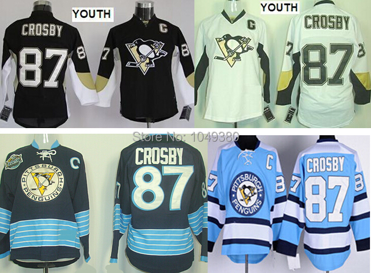 Wholesale Youth Pittsburgh Penguins Ice Hockey Jersey Kids 87 Sidney Crosby Jersey Emboridered