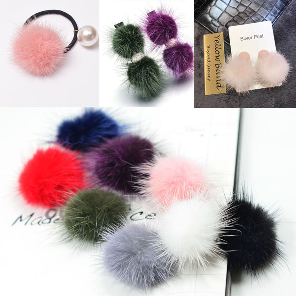 8pcs Mini Fur PomPom KeyChain Bag Hair Bulb Pendants for women Lovely Fluffy