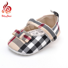 Toddler Shoes Fashion Baby Girls Shoes Cotton Gingham Bow Design Soft Sole Infant Shoes Casual Flats Kids Shoes Size1-3 1507