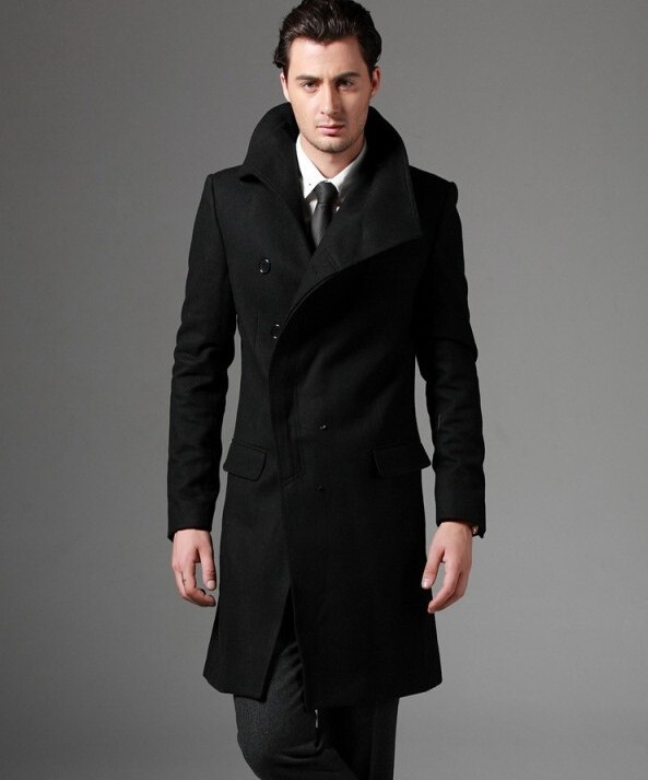 2014 new autumn Covered button wool coat men fit slim mens pea coat woolen fashion handsome coats cashmere plus size S - 3XL