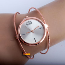 Fashion Women Lady Girl Steel Wire Round Dial Hour Analog Quartz Bracelet Bangle Wrist Watch Elegant