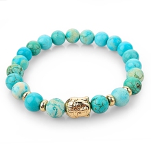 Natural Stone bead Buddha Bracelets For Women and Men Gold Charm Buddha Turquoise Black bracelet pulseras mujer SBR150210
