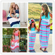 Mommy and Me Matching Dresses 2016 Summer Mother and Daughter Girls Matching Outfits Chervon Dress Family Matching Clothes