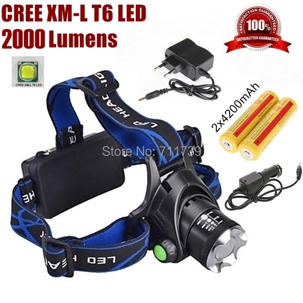 Head Light Lamp /& Charger /& 18650 Battery T6 LED Zoom Headlight Torch Headlamp