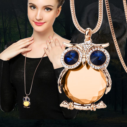 4 Colors Owl Necklace Box Chain Crystal Gold Plated Pendant Necklaces Trendy Statement Necklace Animal Jewelry