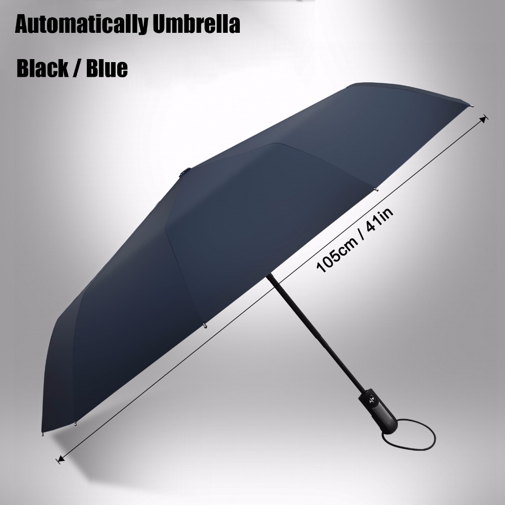 Автоматический складной зонт 10-ребровая сильный ветрозащитный супер широкий 46 дюймов открытый leatheroid ручка черный синий зонты от дождя