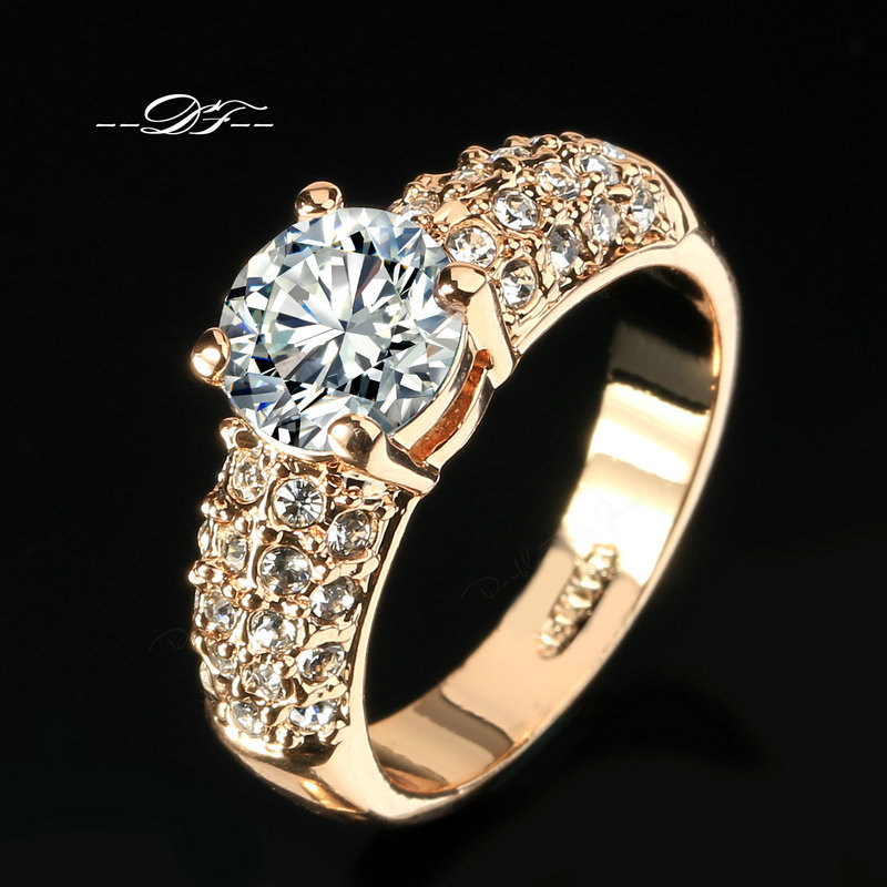 Engagement Wedding Finger Rings CZ Diamond 18K Rose Gold Plated Fashion Brand Rhinestone Jewelry For Women