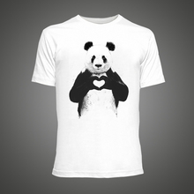 Hip Hop Men Tee Shirt Cute Love Heart Panda Printed T Shirts Casual Tops O-Neck short sleeve Hipster tee shirt homme de marque