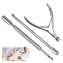 2015 New Arrival Hot Sale 3pcs/Set Stainless Steel Nail Cuticle Spoon Pusher Remover Cutter Nipper Clipper