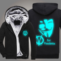 V for Vendetta New winter coats hoodie jackets light Anime Hooded Zipper men thick cardigan Free