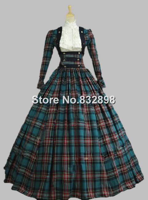 Victorian Civil War 3 pc Classic font b Tartan b font Period Dress Ball Gown Reenactment