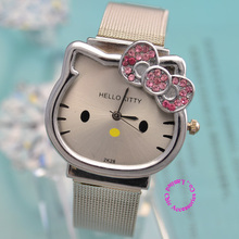 Minimum order is US$15 (can mix order) luxury fashion lady girl silver steel band Hello Kitty cat quartz Watch Wristwatch hour
