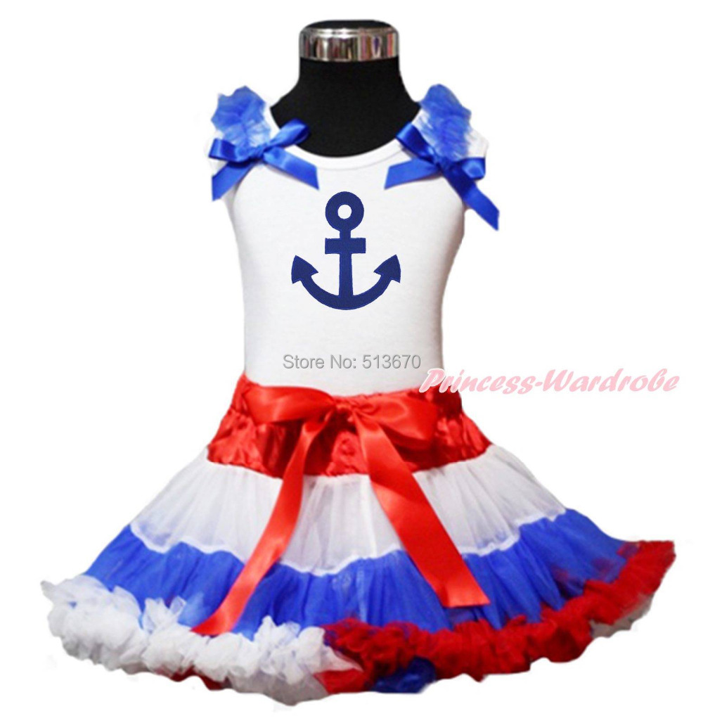 Blue Anchor Print White Top Shirt Red White Blue ...