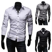 Free Shipping 2016 Hot Mens Shirts Men’s Dress Shirt Casual Slim Fit Stylish Long-Sleeved Shirts 3 Colors Size M–XXXL