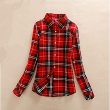 2016 Hot Sale Autumn Winter Ladies Female Casual Cotton Lapel Long-Sleeve Plaid Shirt Women Slim Outerwear Blouse Tops Clothing