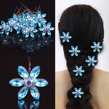 6pcs women crystal wedding hair accessories flower hair pins tiaras de noiva bobby barrettes cheveux