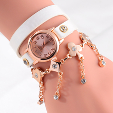 Las nuevas mujeres del reloj Punk cadena de oro del estilo Pocker de múltiples capas de cuero cuarzo reloj de vestir mujeres señora ocasional del reloj de pulsera