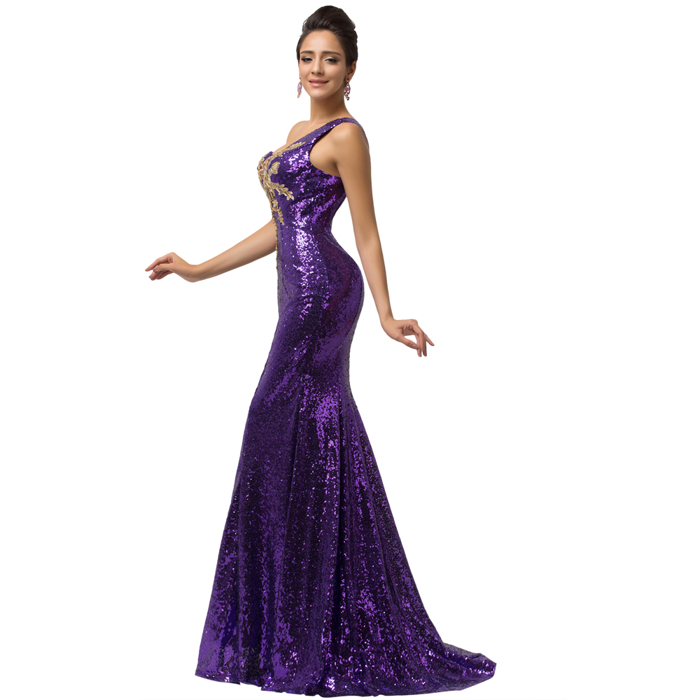 Purple Sparkly One Shoulder Prom Dress
