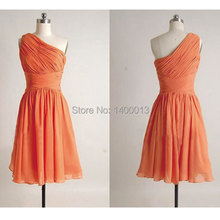 New Designs 2015 One Shoulder Chiffon Junior Orange Short Cheap Bridesmaid Dresses For Women Vestido De Festa
