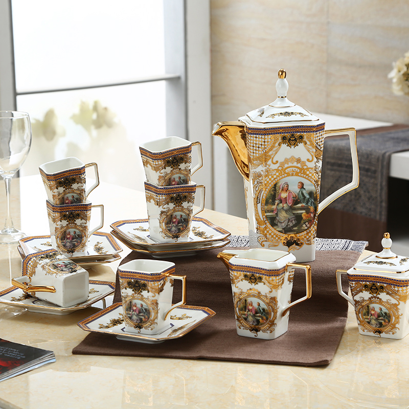 15 pieces fashion coffee cup and saucer ceramic tea sets luxury high level bone china coffee