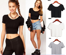 Basic Stretch Women Sexy Crop Top Girl Short Sleeve T Shirt Tee Black White Grey Vest