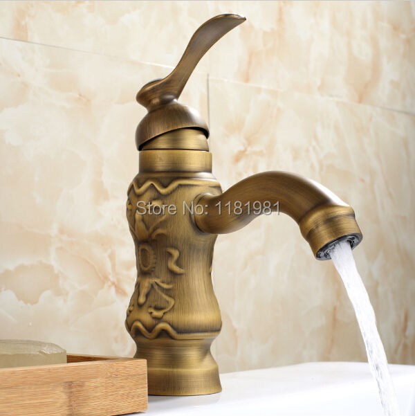 New Style Antique Brass Decorative Design Bathroom Sink Basin Faucet Mixer Tap 1008