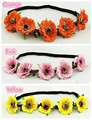2016 New Women Sakura Wedding Hair Accessories Flower Crown Rose Wreath Elastic headband Floral Hairband Girls