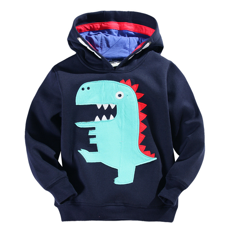 Fashion Kids Boys Navy Cotton Dino Pullover Jacket Hoodies Sweatshirts