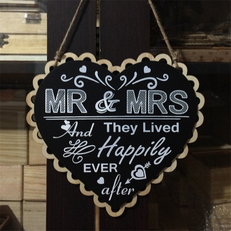 Wooden Wedding Sign Heart Black Board Mr And Mrs Party Event