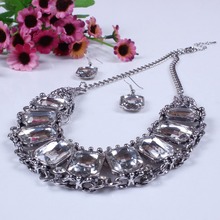 2014 New Arrival Vintage Gold Sliver Jewlery Luxurious Crytal Necklace Earrings Wholesale For Lady Jewelry TL9333