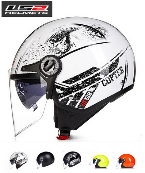 Фотография 2016 New authentic double lens safety motorcycle helmet LS2 OF577 half-face electric bicycle helmets  male winter hats ABS