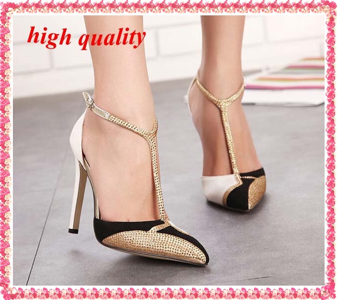 Shoes Women ankle strap heels Rhinestone Pumps 2015 Sexy Women Shoes sexy High heels Ladies Pointed Toe Pumps Dress Shoes Y522