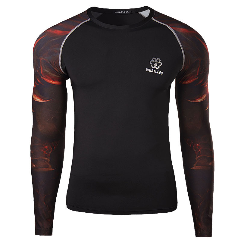 Autumn Sport Man T Shirt Quick Dry Long Sleeve Slim Elastic T shirt Fantasy Tatoo Sharp