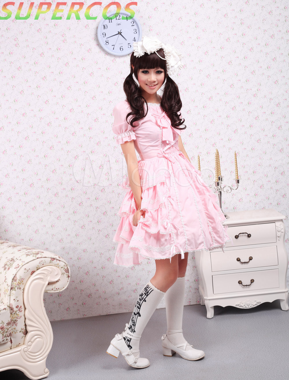 Free shipping! New Arrivals! High quality! Square Neck Pink Lace Ruffles Lolita Dress