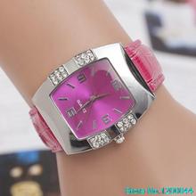 Nuevas de la llegada mujeres Rhinestone barril caso de la forma de imitación de cuero banda de cuarzo analógico reloj de pulsera