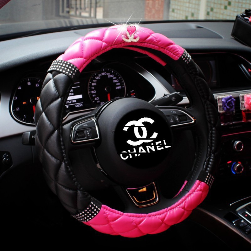 Рулевое крышками роскошные мода алмаз розовый pu рулевого колеса автомобиля...