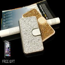 For iPhone 6 6s 6s plus Mobile Phone Case Full Gitter Rhinestone Diamond Crystal Card Slot Leather Cover For iPhone 5 5S SE